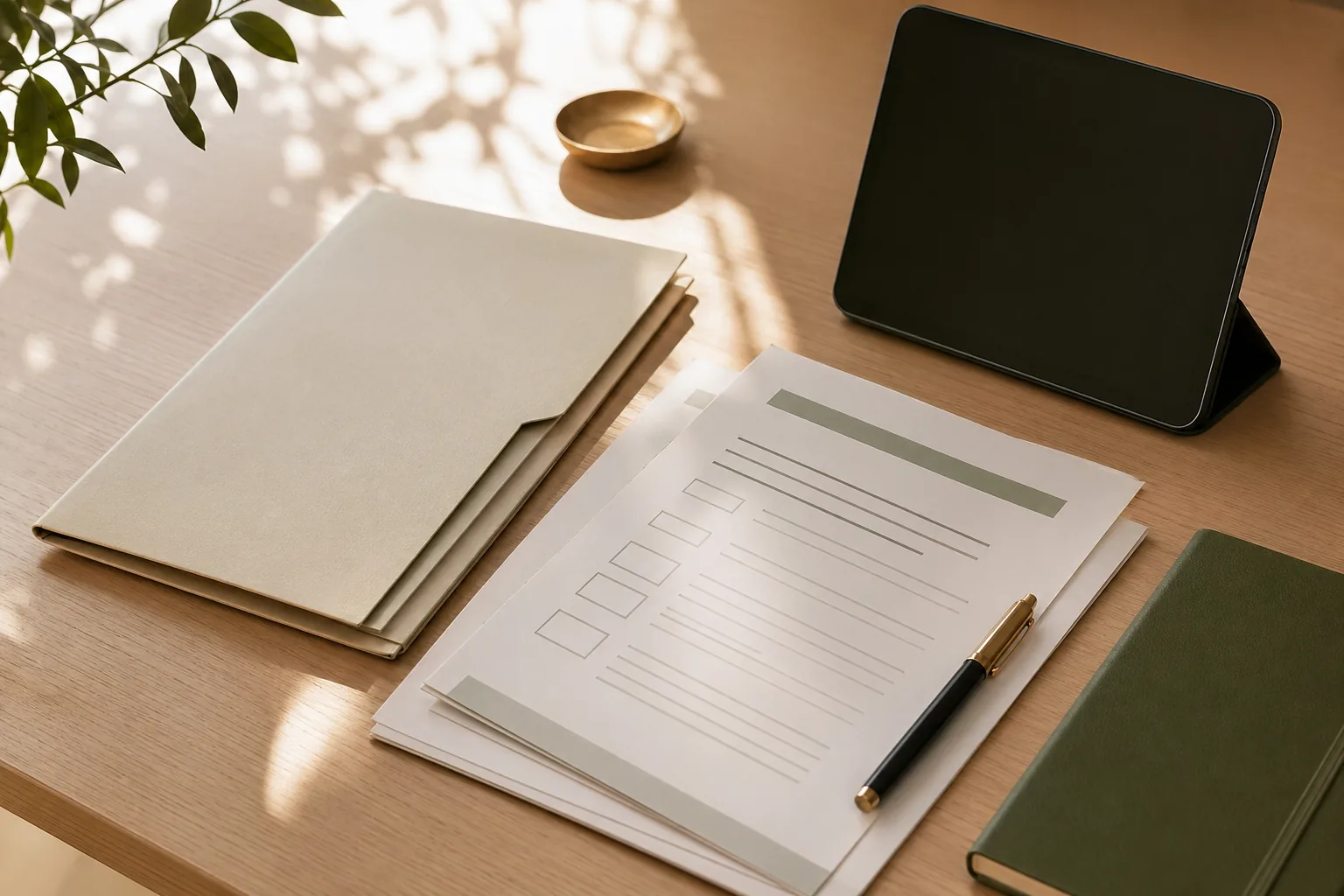 Professional verification documents in a calm office setting